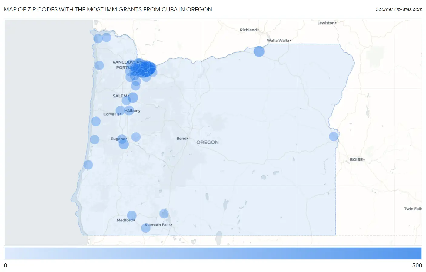 Zip Codes with the Most Immigrants from Cuba in Oregon Map
