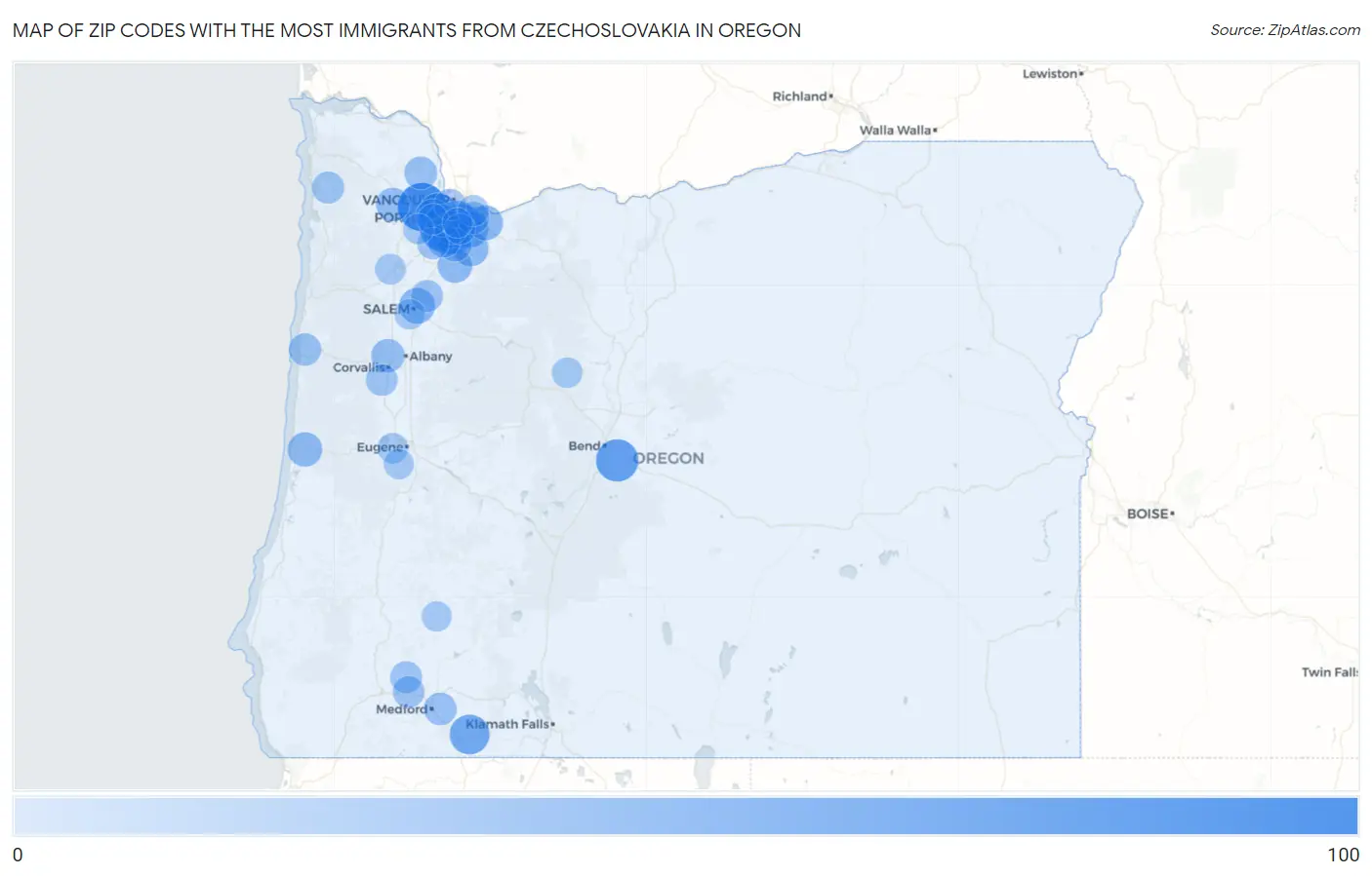 Zip Codes with the Most Immigrants from Czechoslovakia in Oregon Map