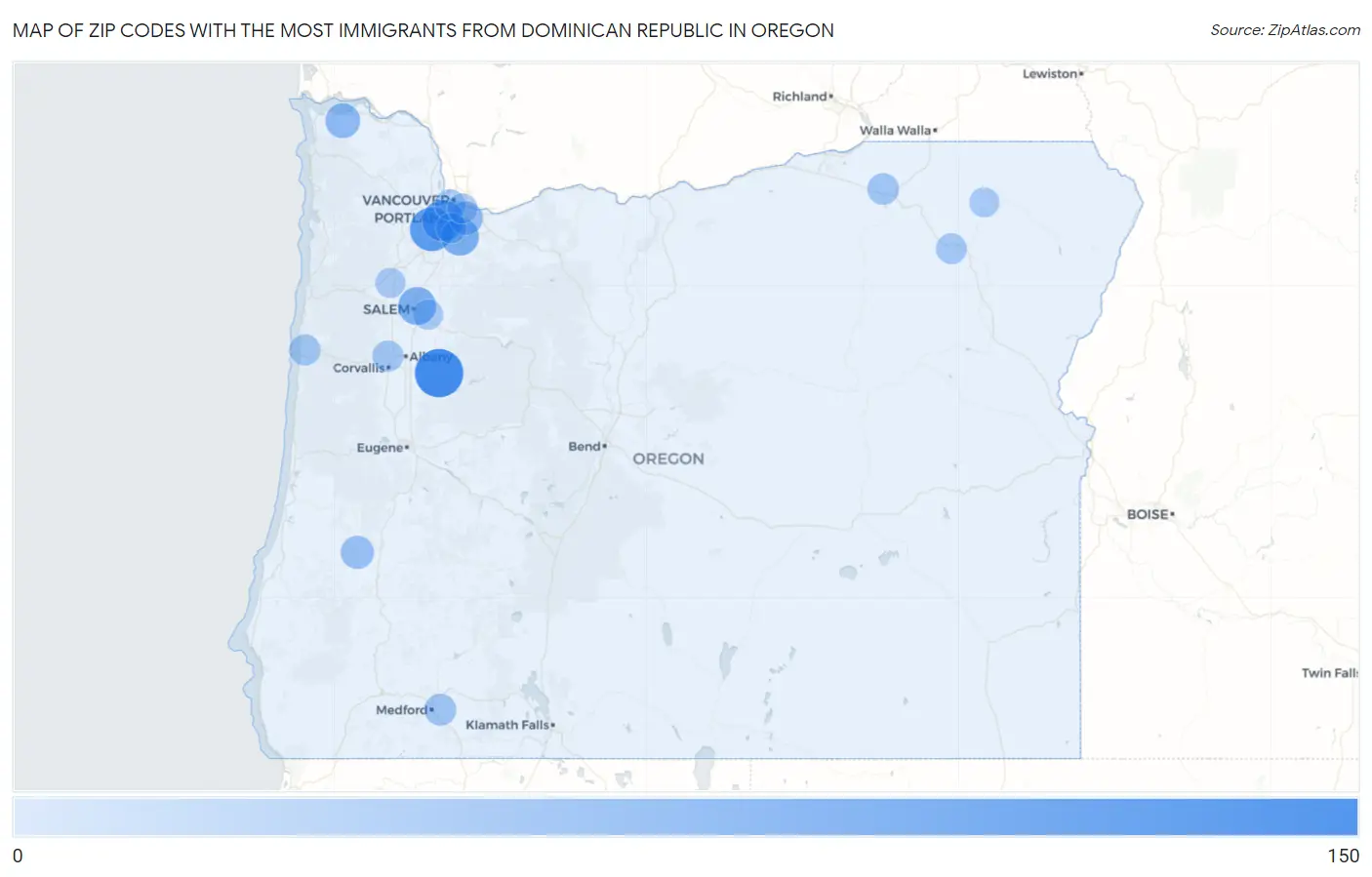 Zip Codes with the Most Immigrants from Dominican Republic in Oregon Map