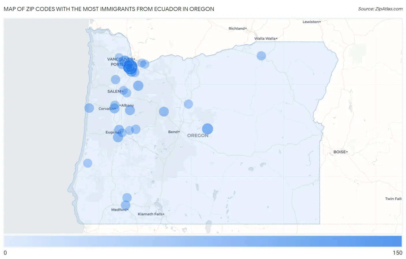 Zip Codes with the Most Immigrants from Ecuador in Oregon Map