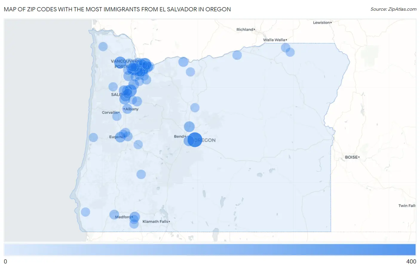 Zip Codes with the Most Immigrants from El Salvador in Oregon Map