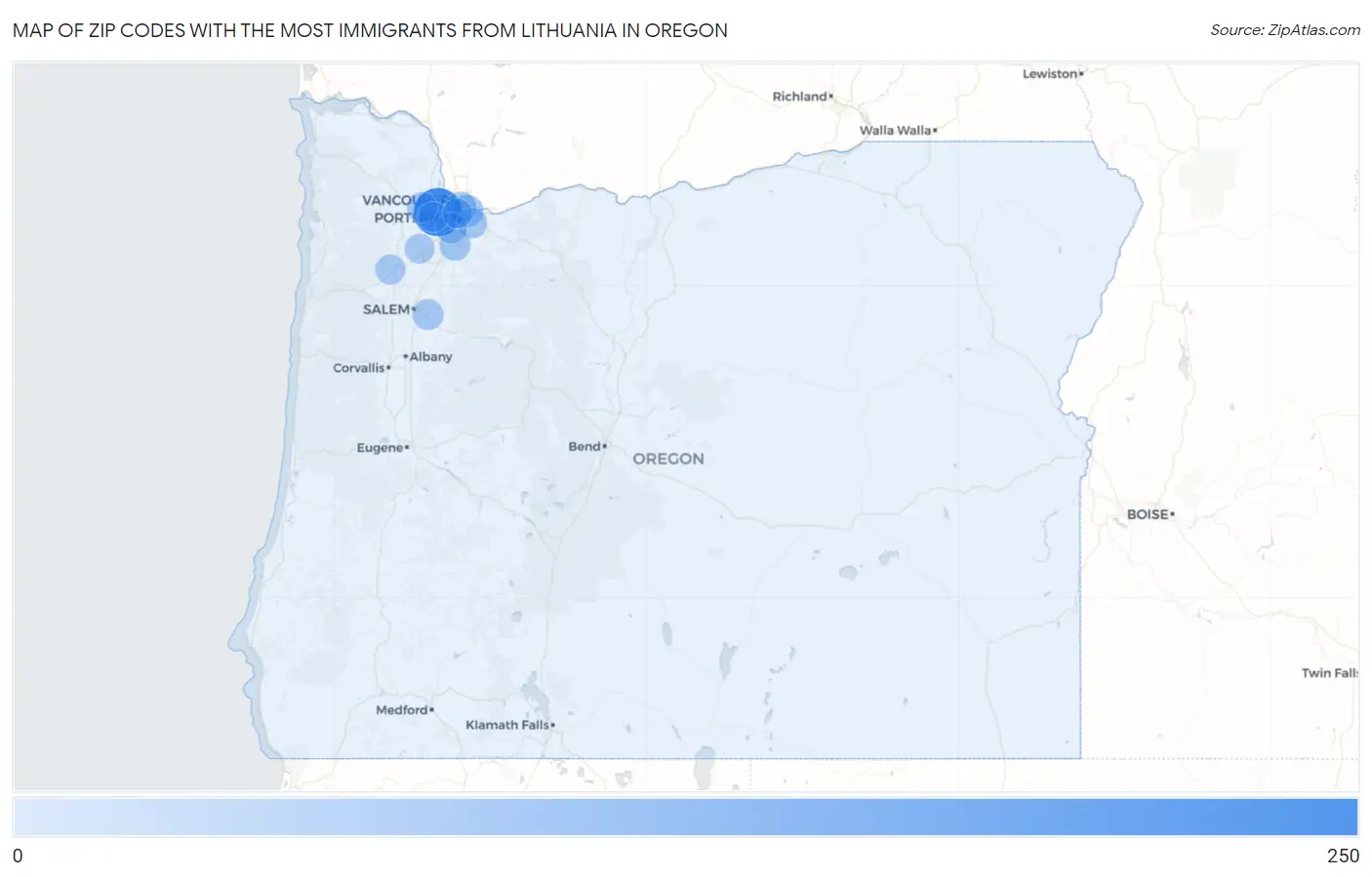 Zip Codes with the Most Immigrants from Lithuania in Oregon Map