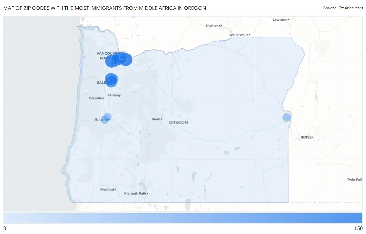 Zip Codes with the Most Immigrants from Middle Africa in Oregon Map
