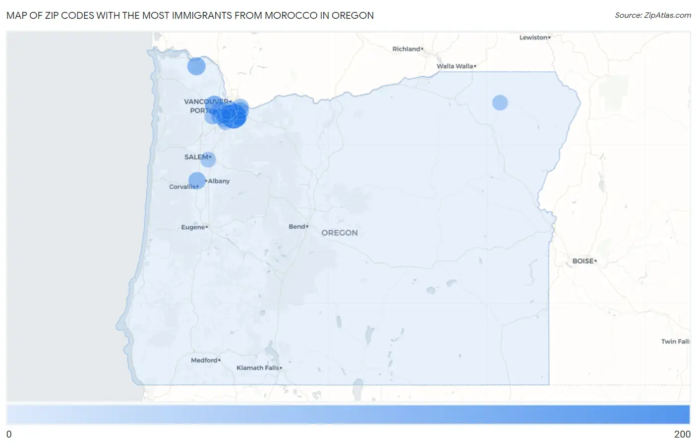 Zip Codes with the Most Immigrants from Morocco in Oregon Map