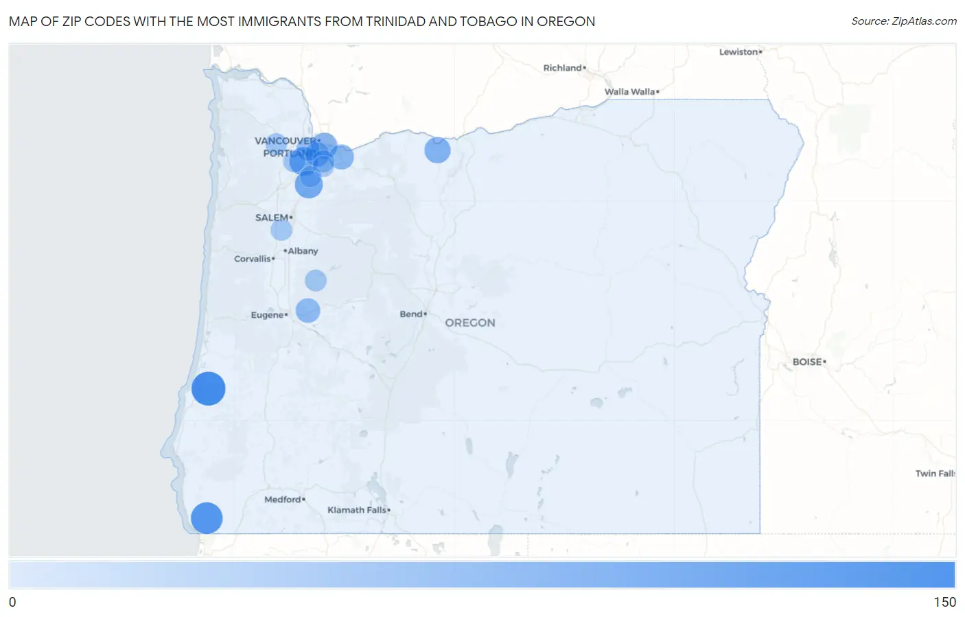 Zip Codes with the Most Immigrants from Trinidad and Tobago in Oregon Map