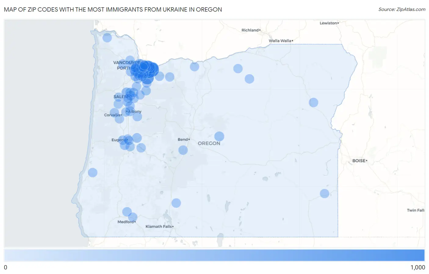 Zip Codes with the Most Immigrants from Ukraine in Oregon Map