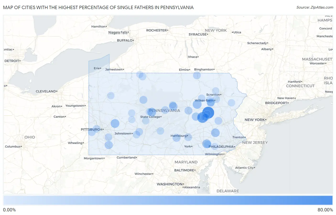 Cities with the Highest Percentage of Single Fathers in Pennsylvania Map