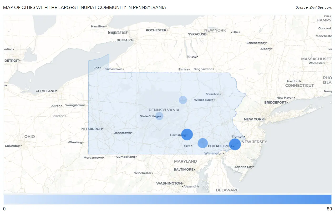Cities with the Largest Inupiat Community in Pennsylvania Map