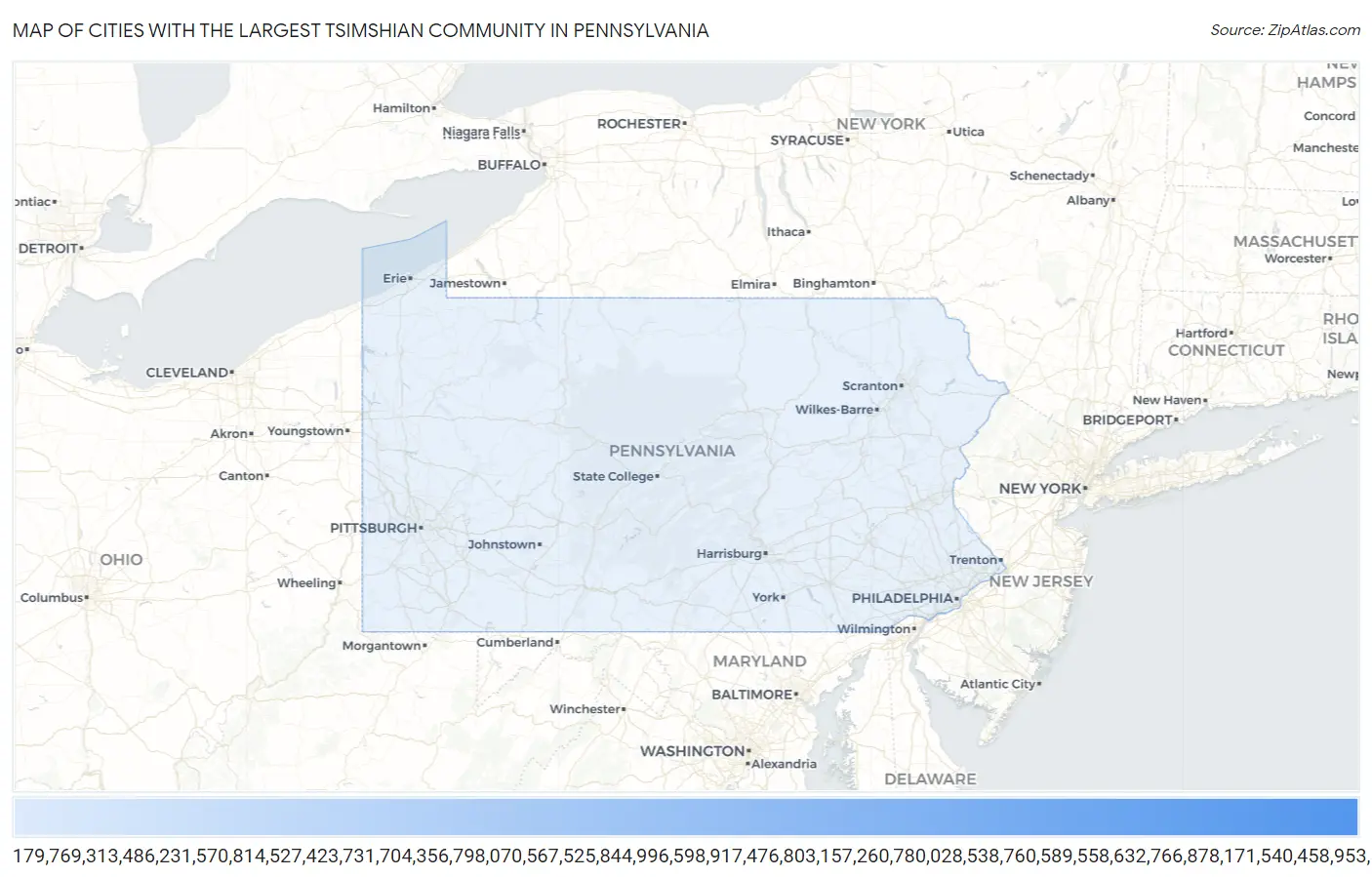 Cities with the Largest Tsimshian Community in Pennsylvania Map