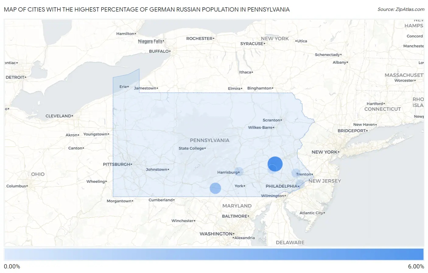 Cities with the Highest Percentage of German Russian Population in Pennsylvania Map