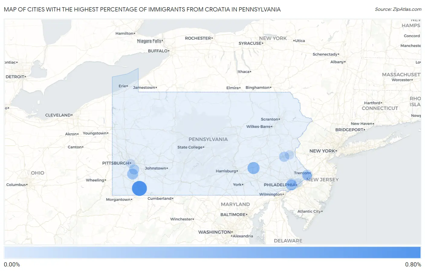 Cities with the Highest Percentage of Immigrants from Croatia in Pennsylvania Map