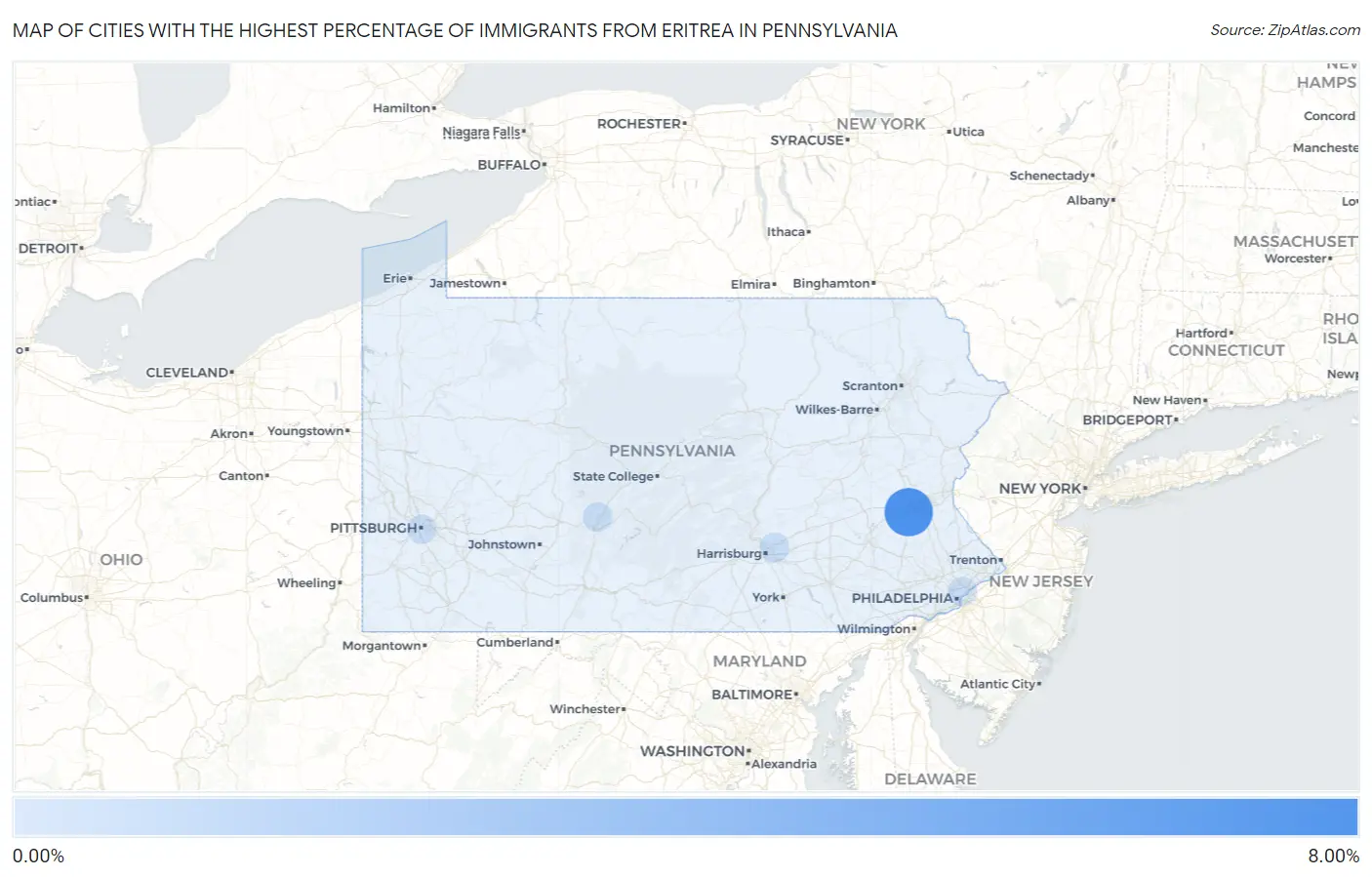 Cities with the Highest Percentage of Immigrants from Eritrea in Pennsylvania Map