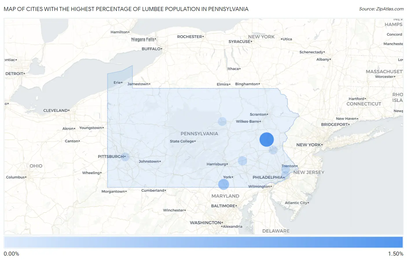 Cities with the Highest Percentage of Lumbee Population in Pennsylvania Map
