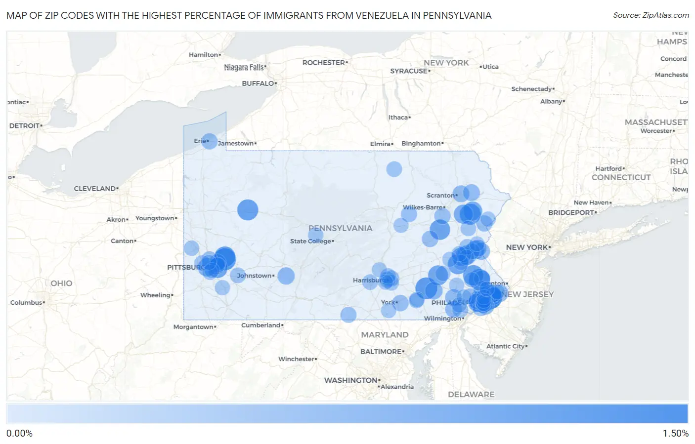 Zip Codes with the Highest Percentage of Immigrants from Venezuela in Pennsylvania Map
