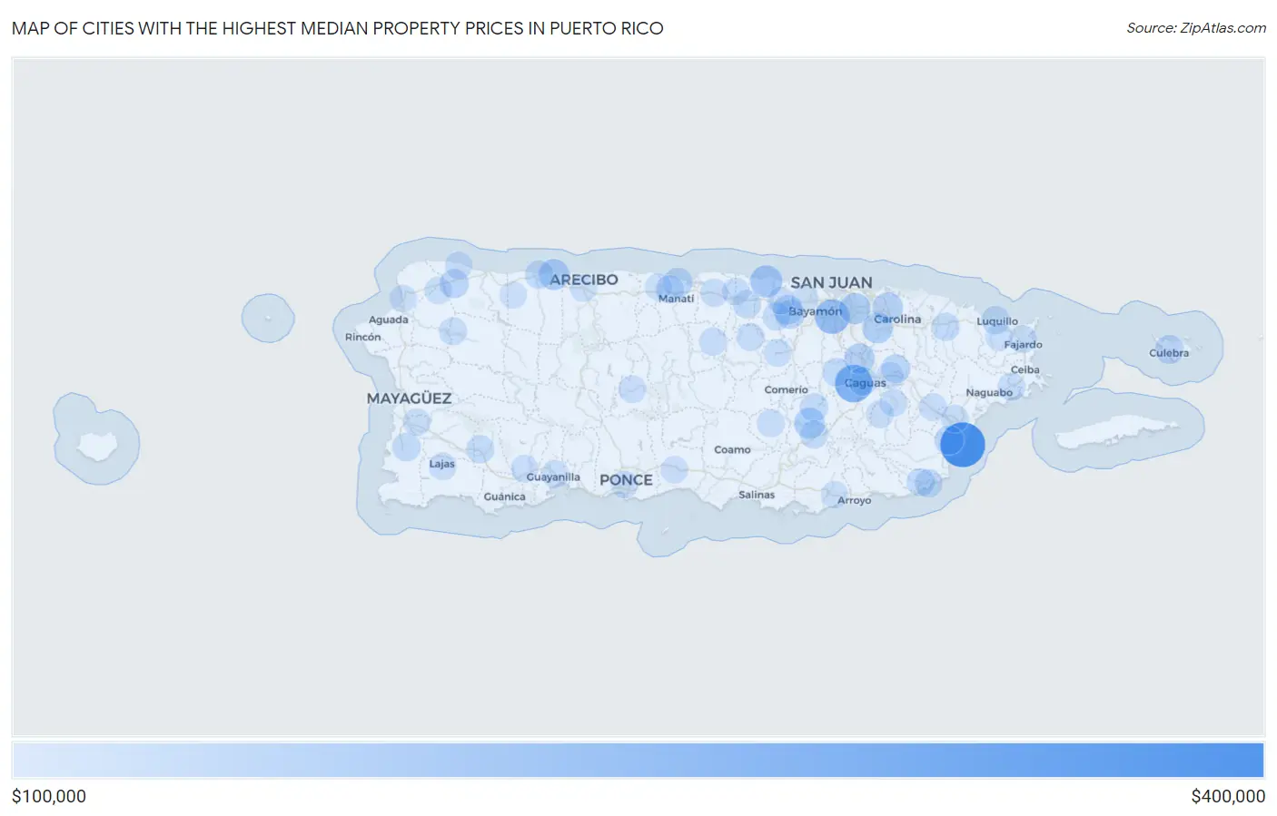 Cities with the Highest Median Property Prices in Puerto Rico Map