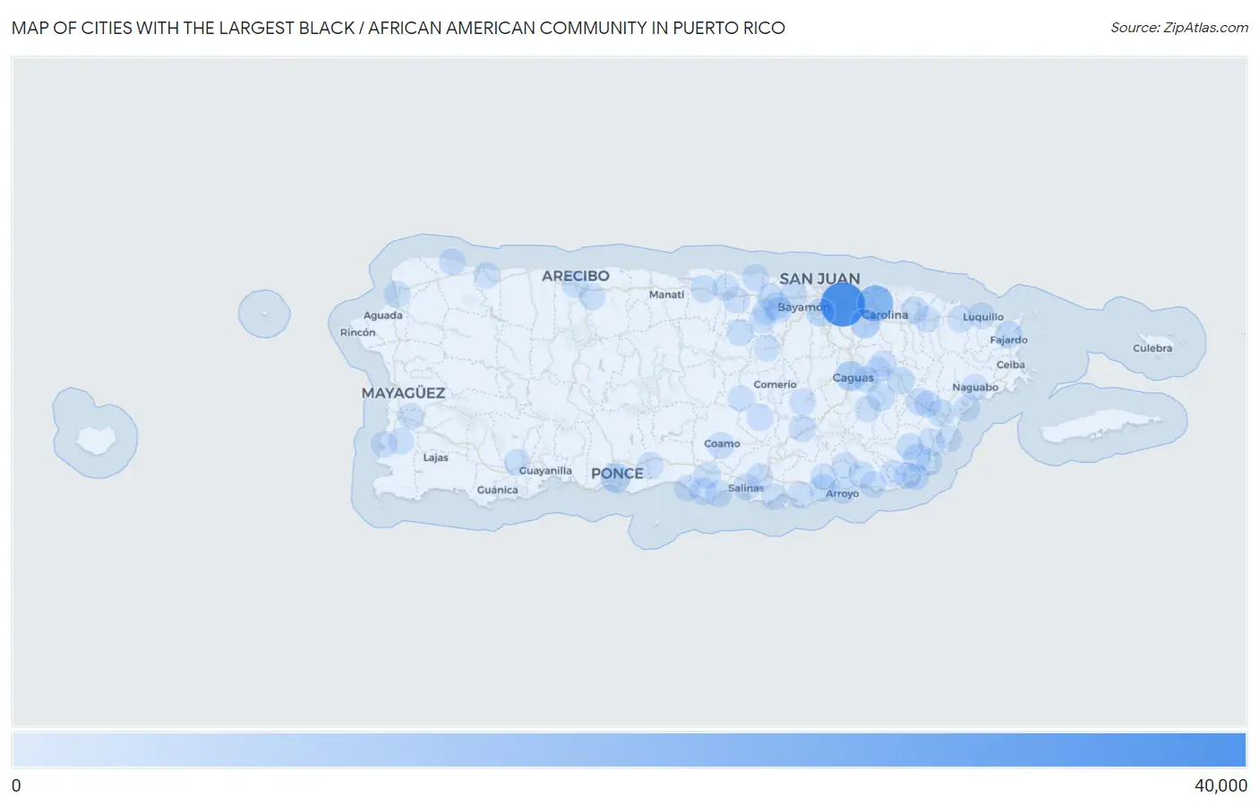 Cities with the Largest Black / African American Community in Puerto Rico Map