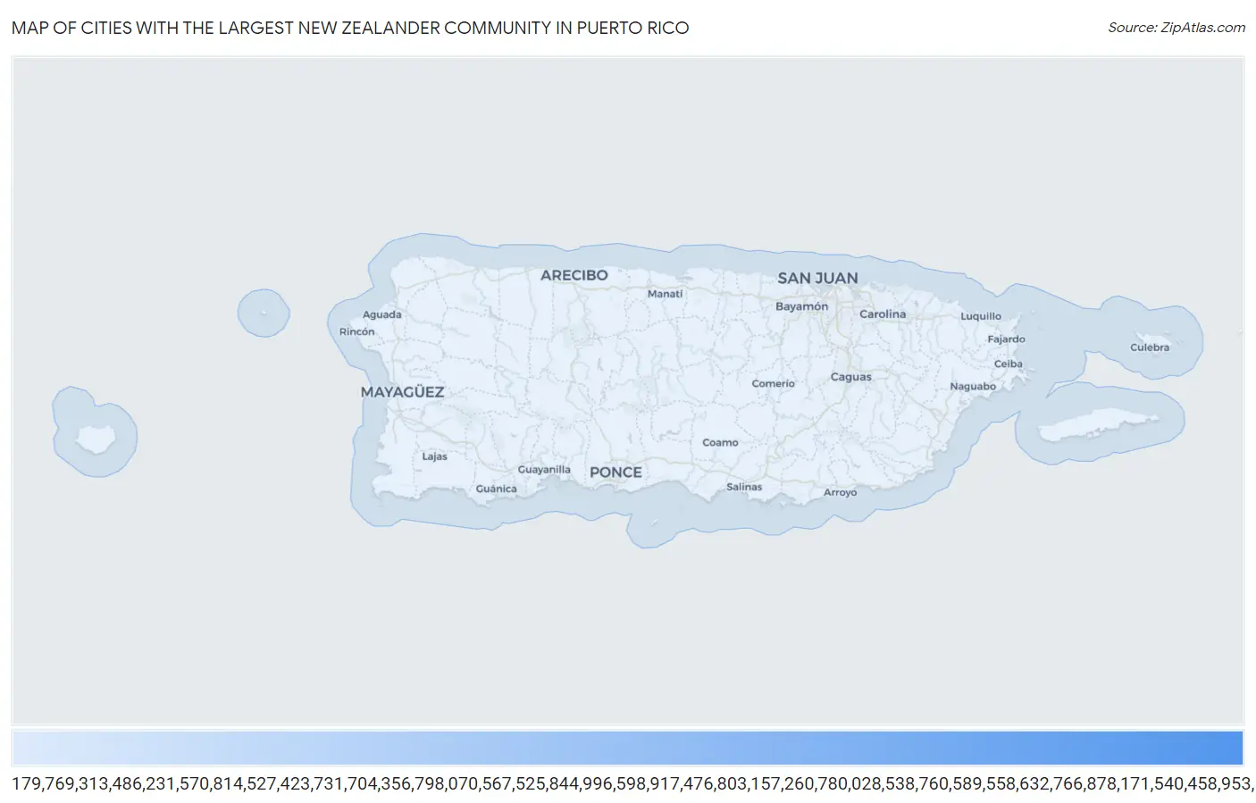 Cities with the Largest New Zealander Community in Puerto Rico Map
