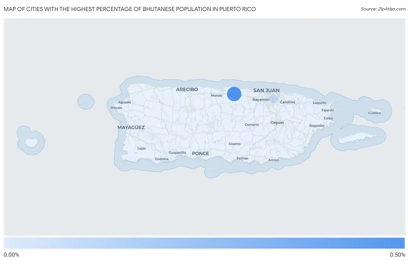 Cities with the Highest Percentage of Bhutanese Population in Puerto Rico Map