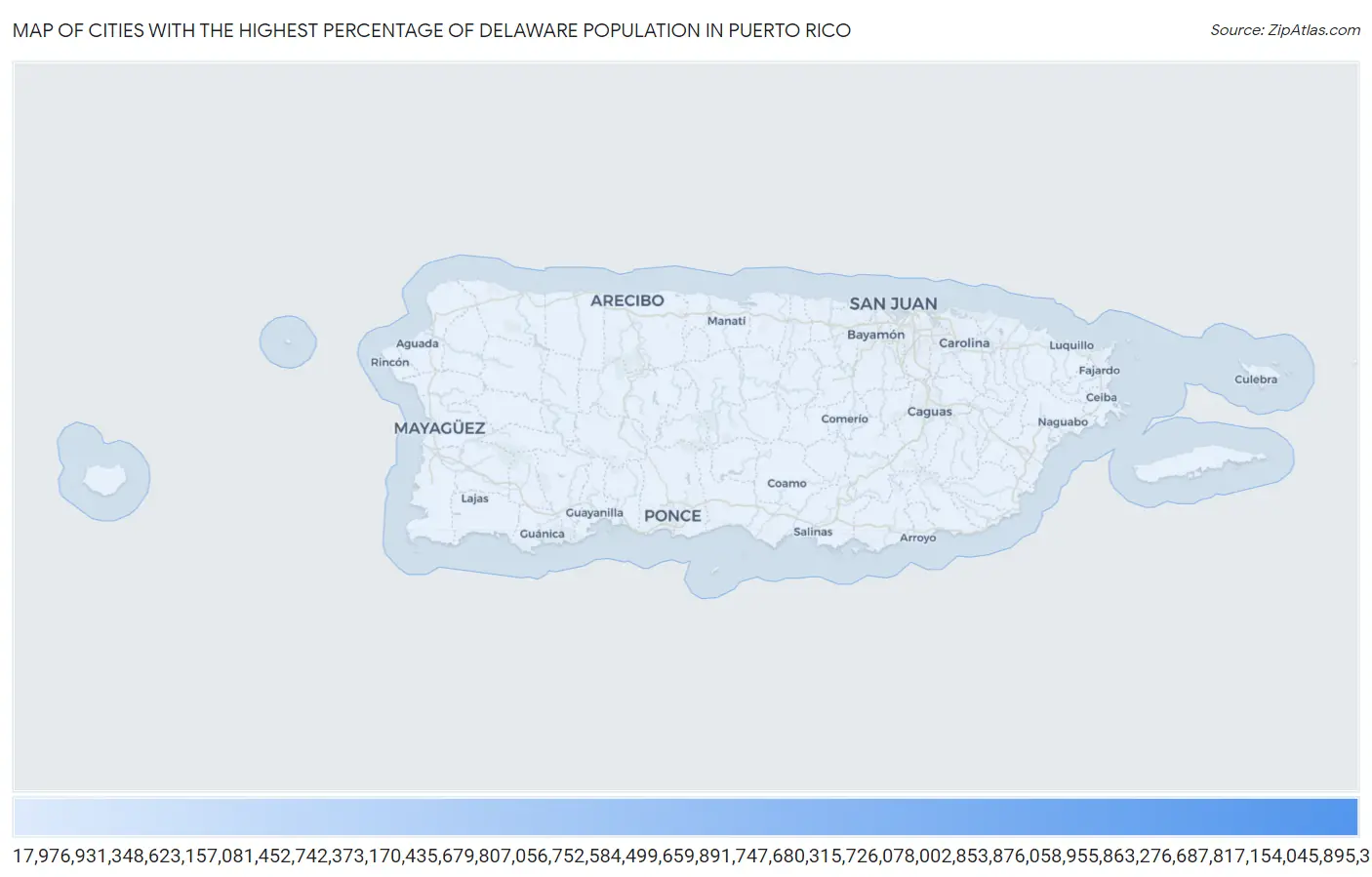 Cities with the Highest Percentage of Delaware Population in Puerto Rico Map