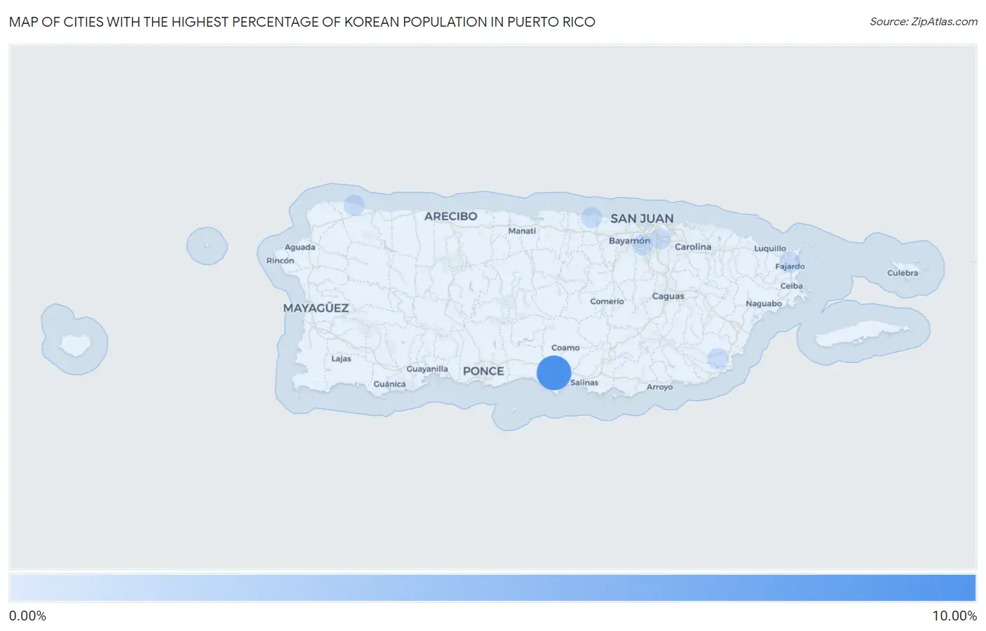 Cities with the Highest Percentage of Korean Population in Puerto Rico Map