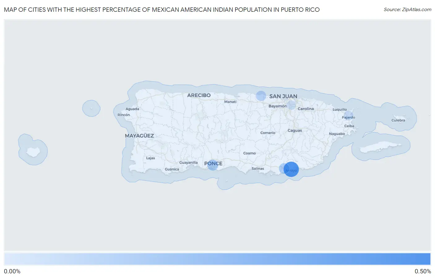 Cities with the Highest Percentage of Mexican American Indian Population in Puerto Rico Map