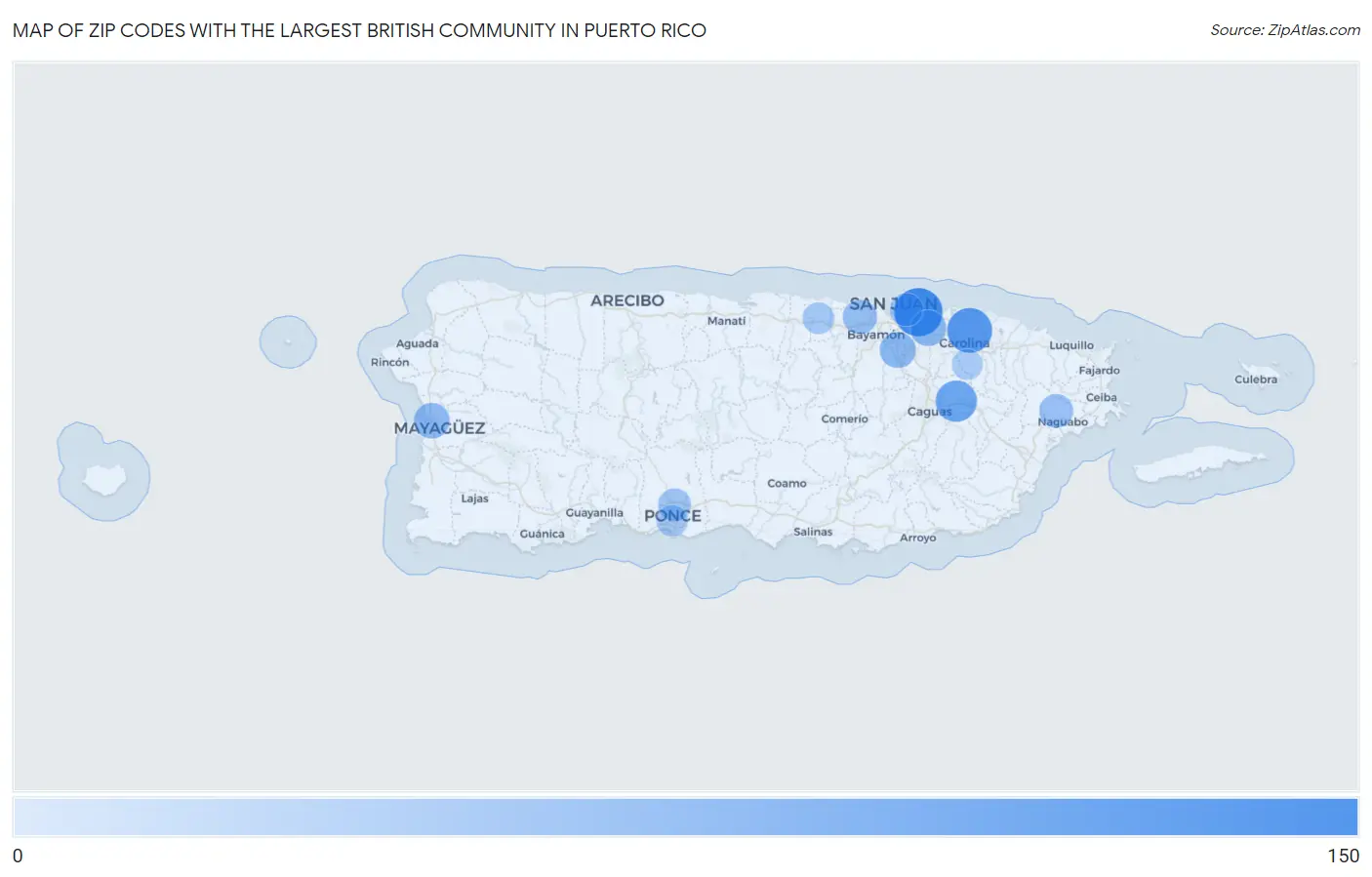 Zip Codes with the Largest British Community in Puerto Rico Map