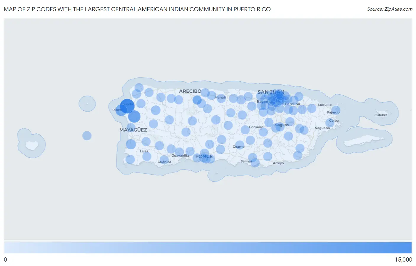 Zip Codes with the Largest Central American Indian Community in Puerto Rico Map