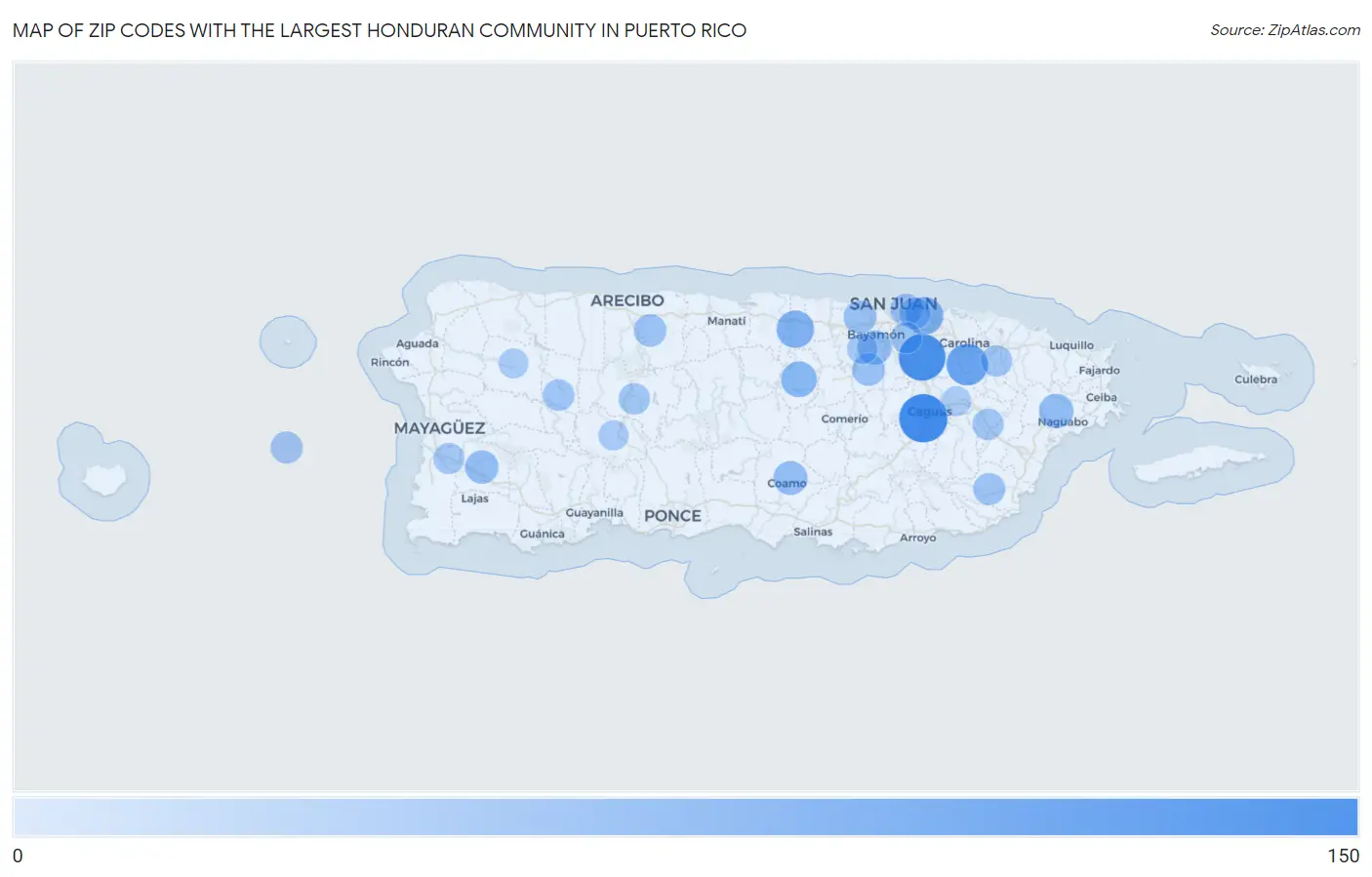 Zip Codes with the Largest Honduran Community in Puerto Rico Map