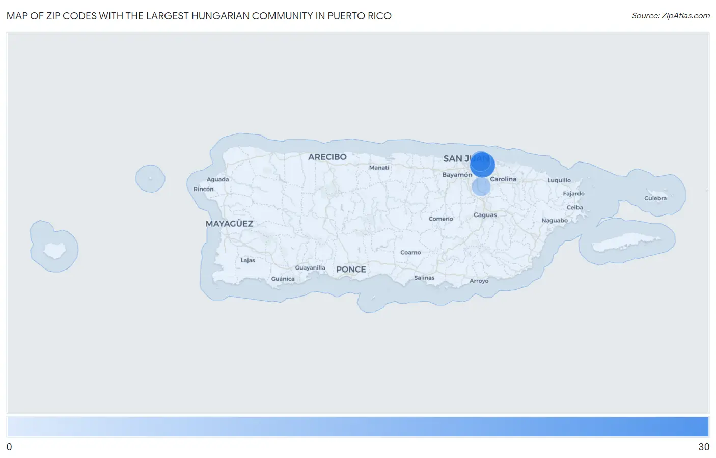 Zip Codes with the Largest Hungarian Community in Puerto Rico Map