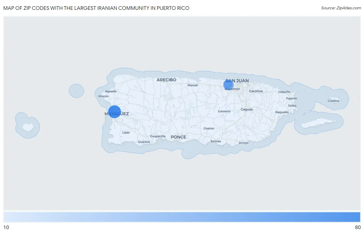 Zip Codes with the Largest Iranian Community in Puerto Rico Map