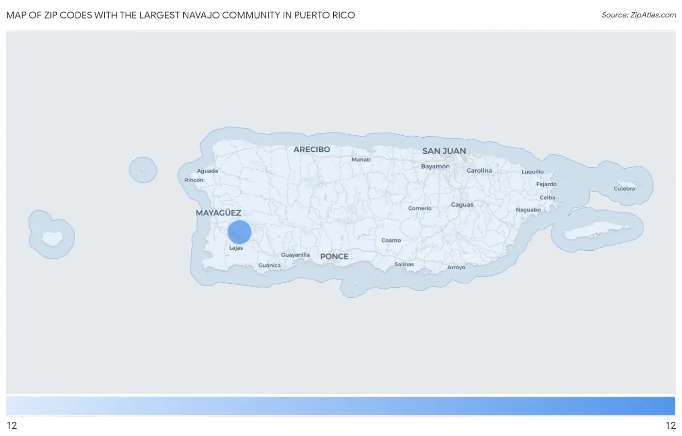 Zip Codes with the Largest Navajo Community in Puerto Rico Map