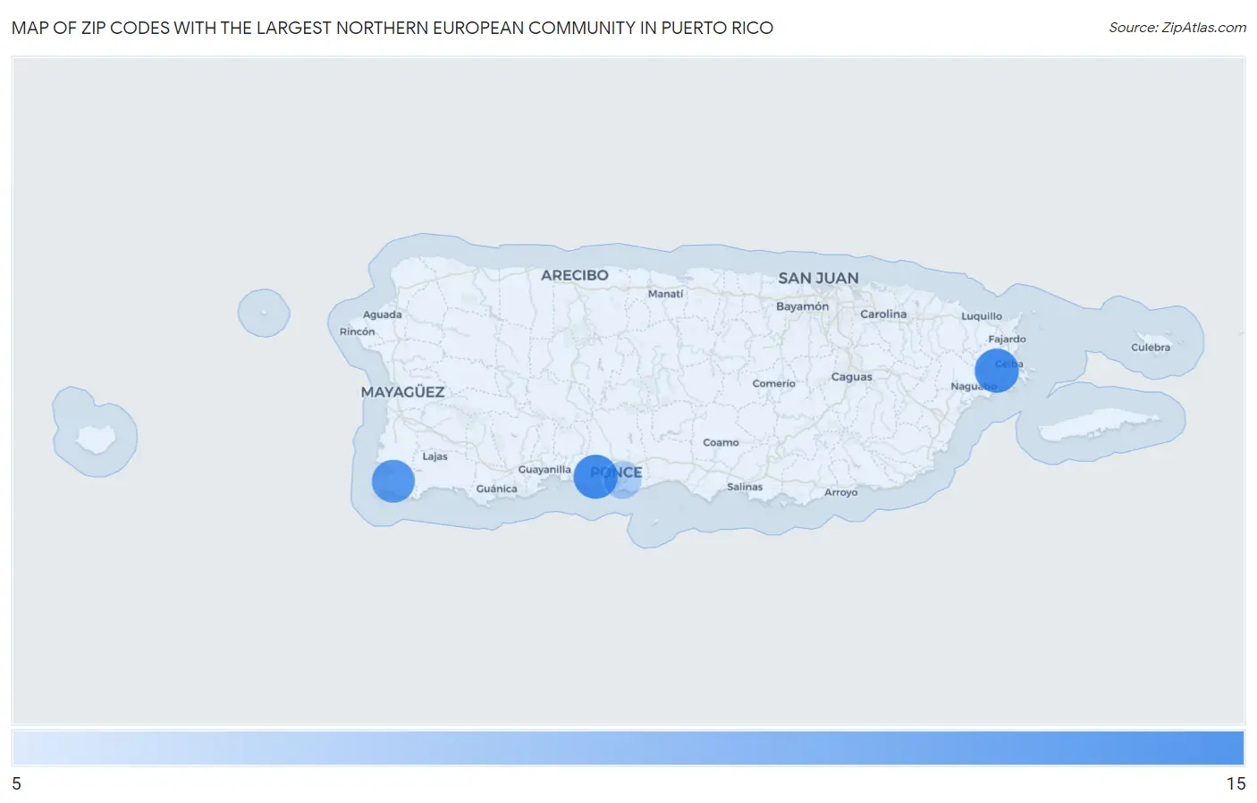 Zip Codes with the Largest Northern European Community in Puerto Rico Map