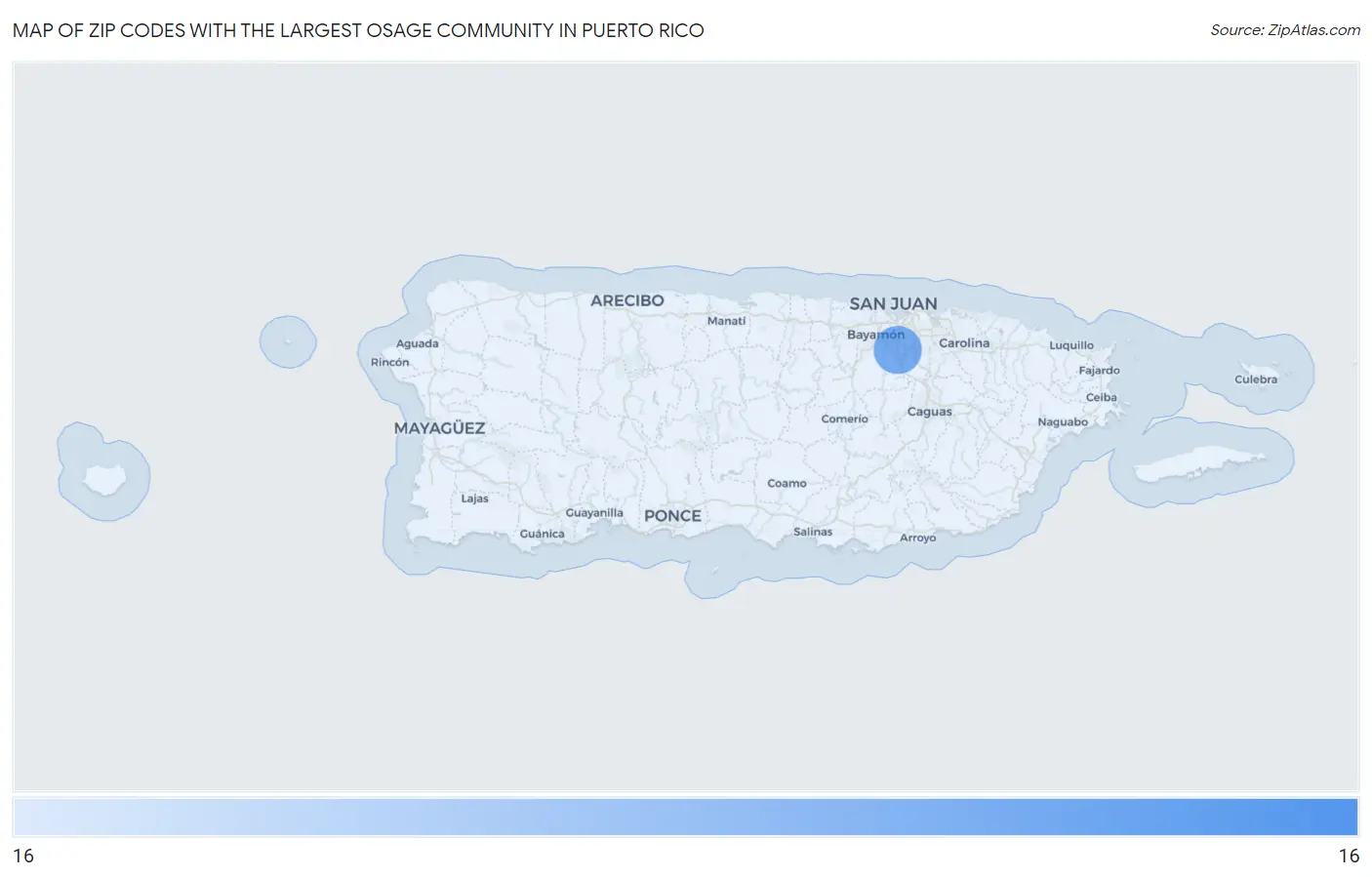 Zip Codes with the Largest Osage Community in Puerto Rico Map