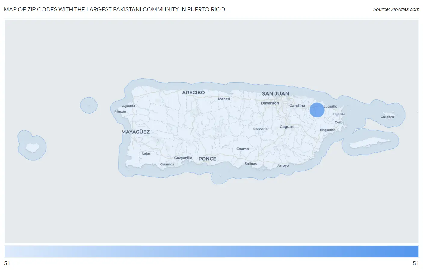 Zip Codes with the Largest Pakistani Community in Puerto Rico Map