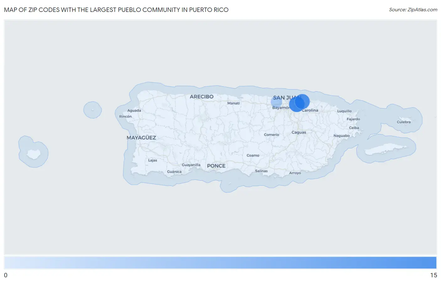 Zip Codes with the Largest Pueblo Community in Puerto Rico Map