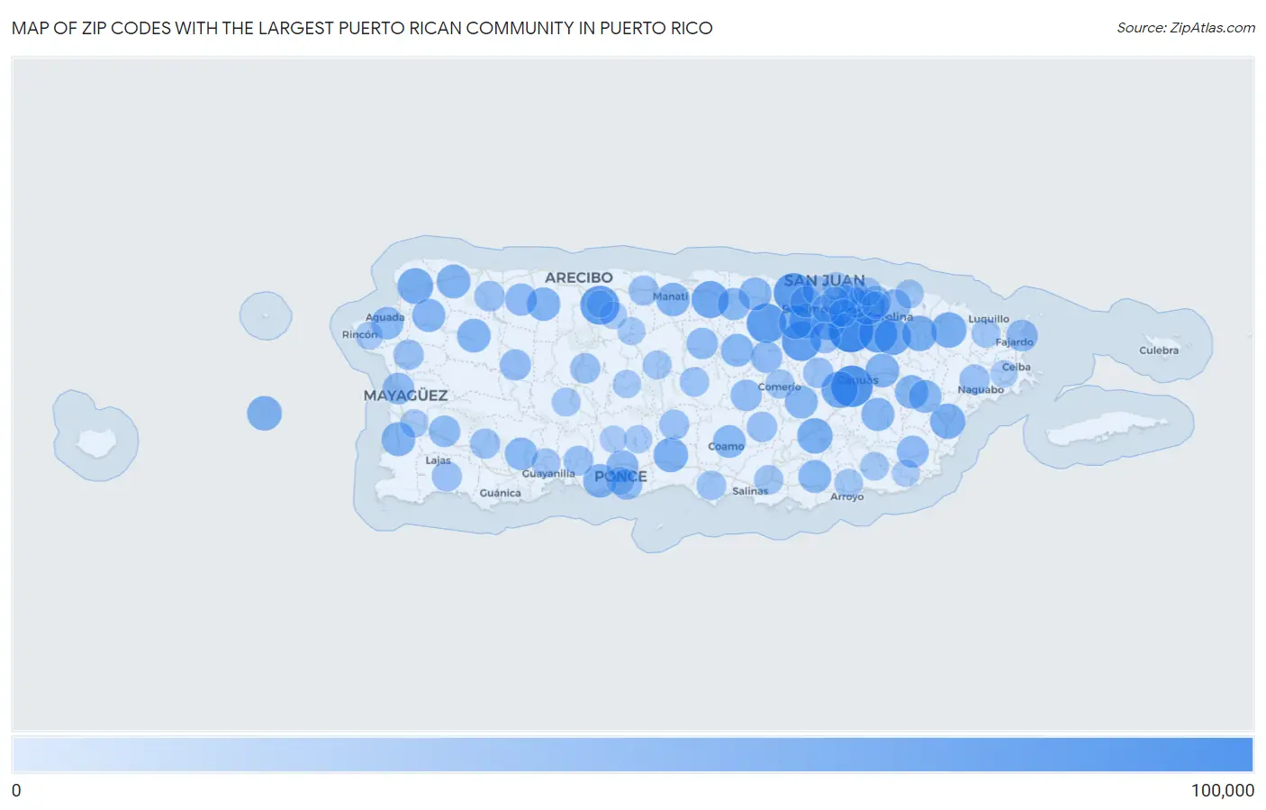 Zip Codes with the Largest Puerto Rican Community in Puerto Rico Map