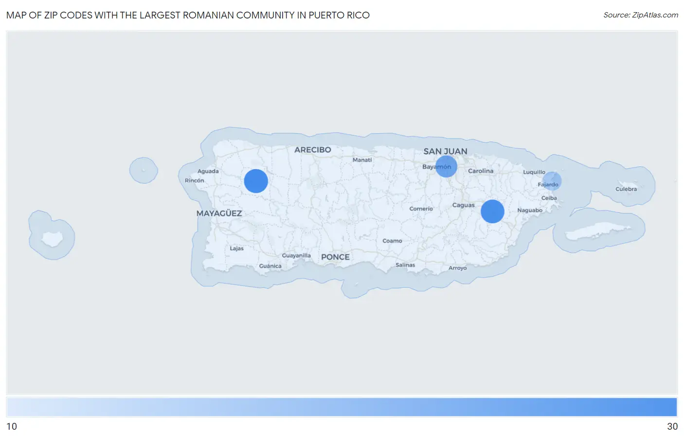 Zip Codes with the Largest Romanian Community in Puerto Rico Map