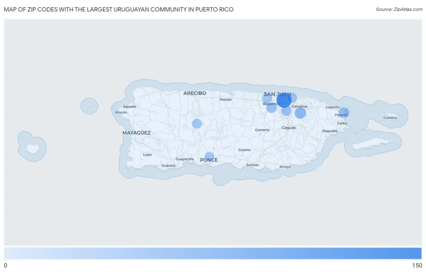 Zip Codes with the Largest Uruguayan Community in Puerto Rico Map