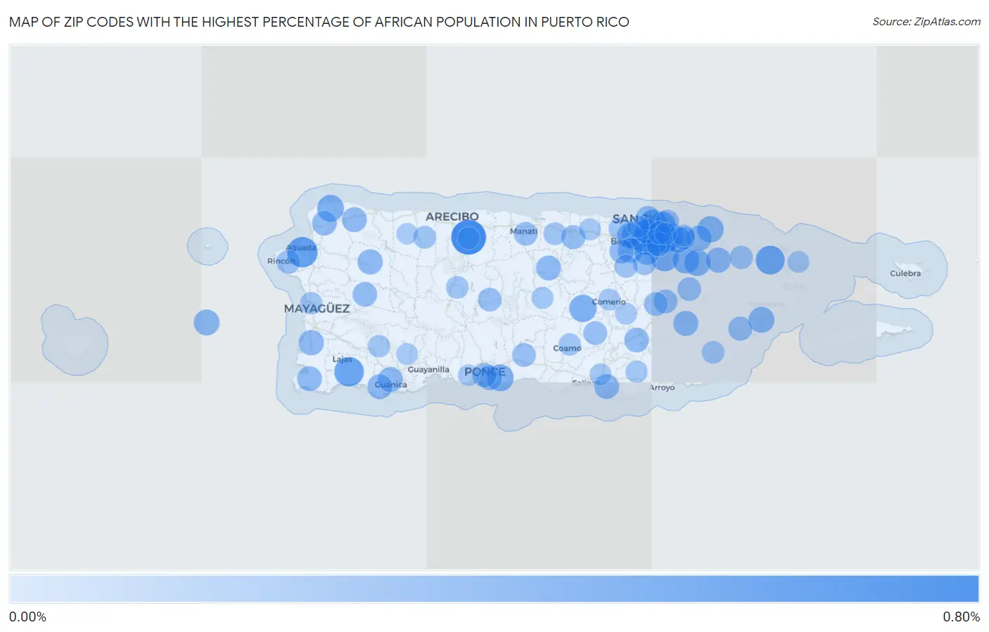 Zip Codes with the Highest Percentage of African Population in Puerto Rico Map