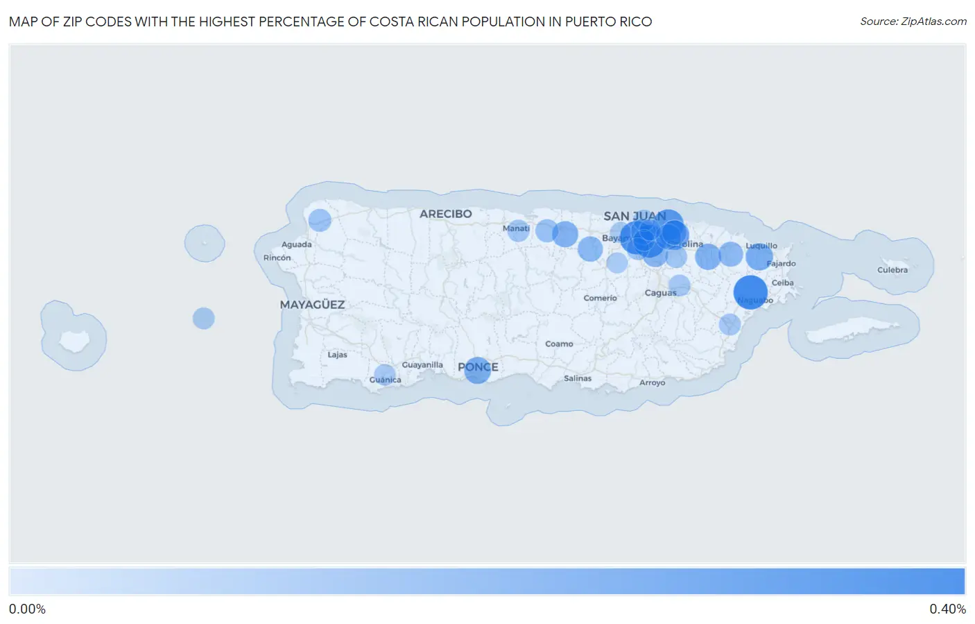 Zip Codes with the Highest Percentage of Costa Rican Population in Puerto Rico Map