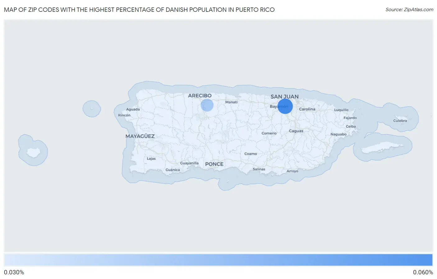 Zip Codes with the Highest Percentage of Danish Population in Puerto Rico Map