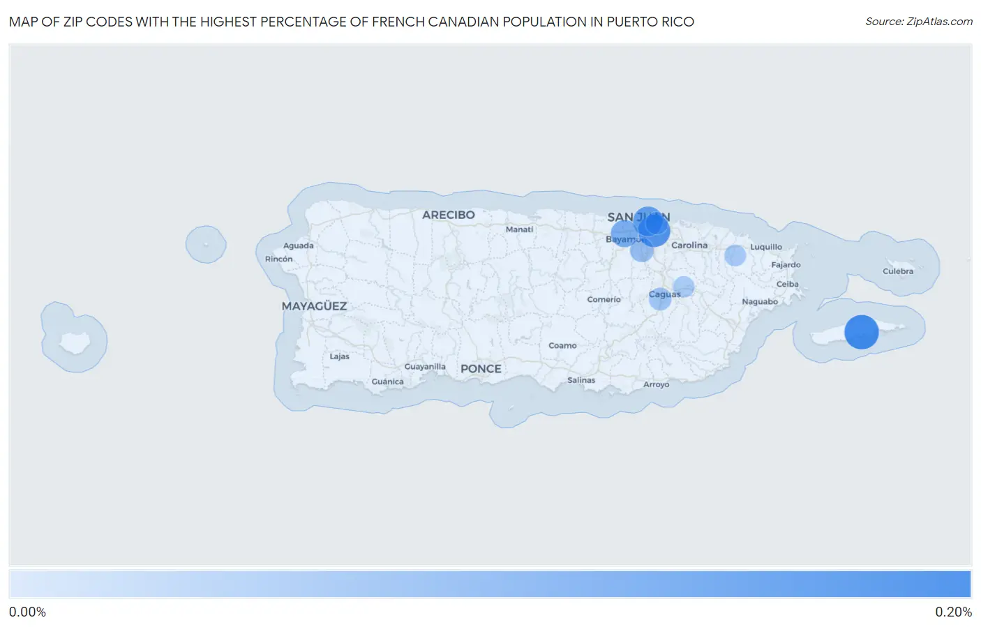 Zip Codes with the Highest Percentage of French Canadian Population in Puerto Rico Map