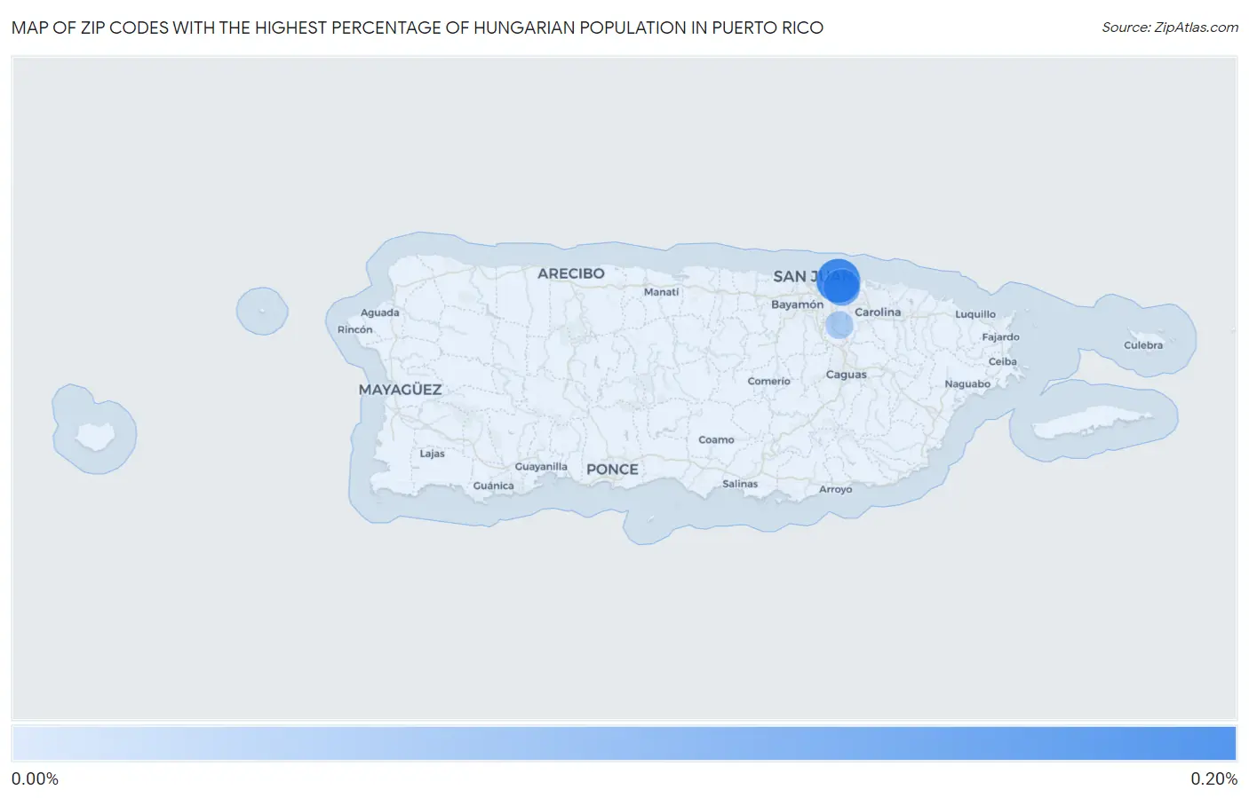 Zip Codes with the Highest Percentage of Hungarian Population in Puerto Rico Map