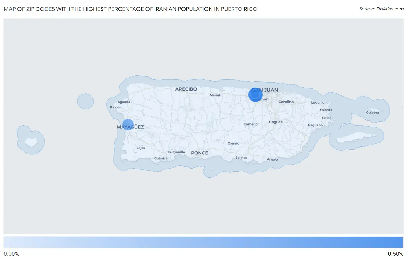 Zip Codes with the Highest Percentage of Iranian Population in Puerto Rico Map