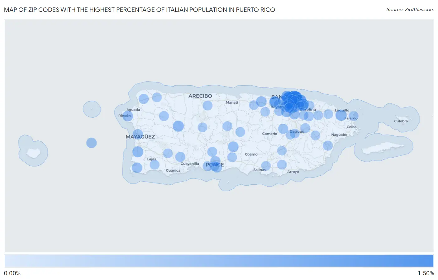 Zip Codes with the Highest Percentage of Italian Population in Puerto Rico Map