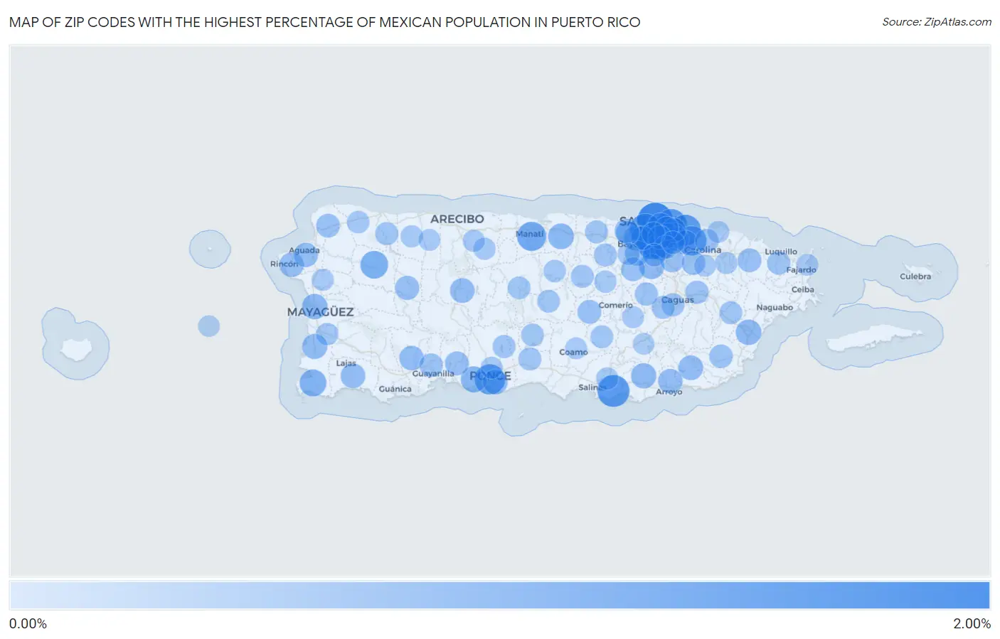 Zip Codes with the Highest Percentage of Mexican Population in Puerto Rico Map
