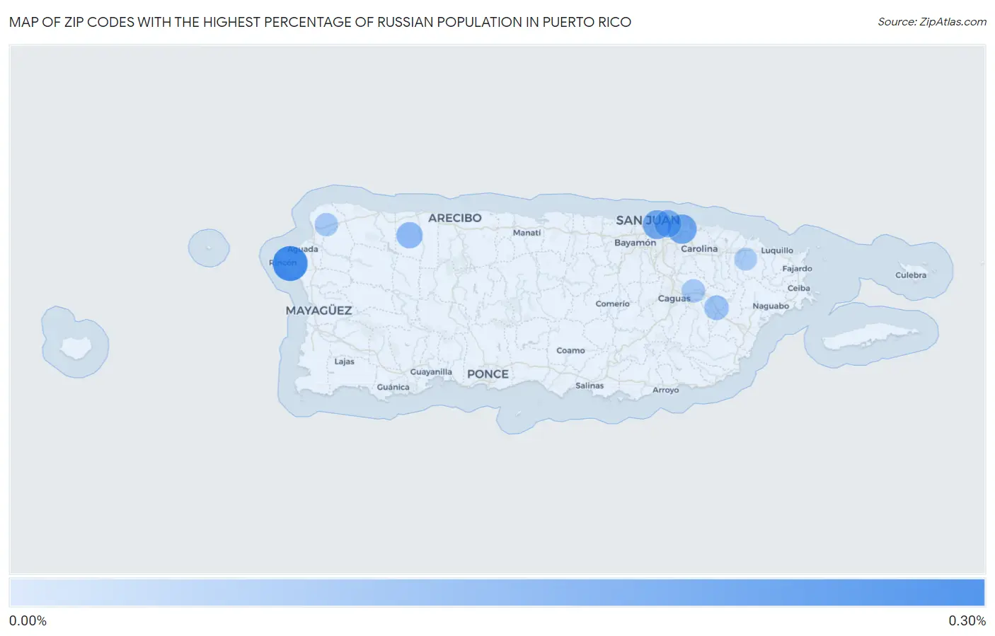 Zip Codes with the Highest Percentage of Russian Population in Puerto Rico Map