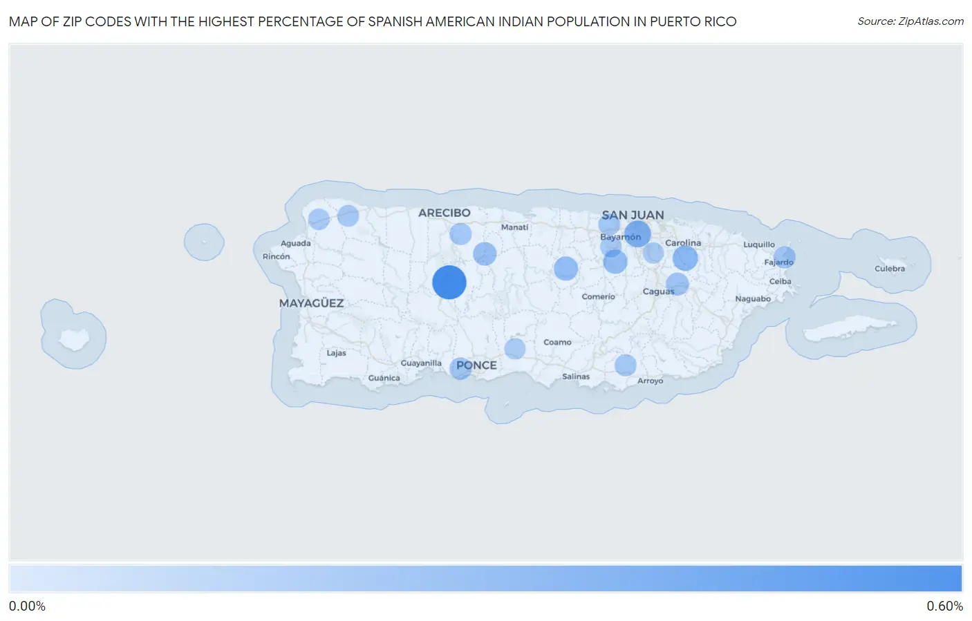 Zip Codes with the Highest Percentage of Spanish American Indian Population in Puerto Rico Map