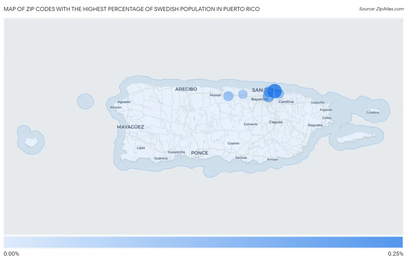 Zip Codes with the Highest Percentage of Swedish Population in Puerto Rico Map