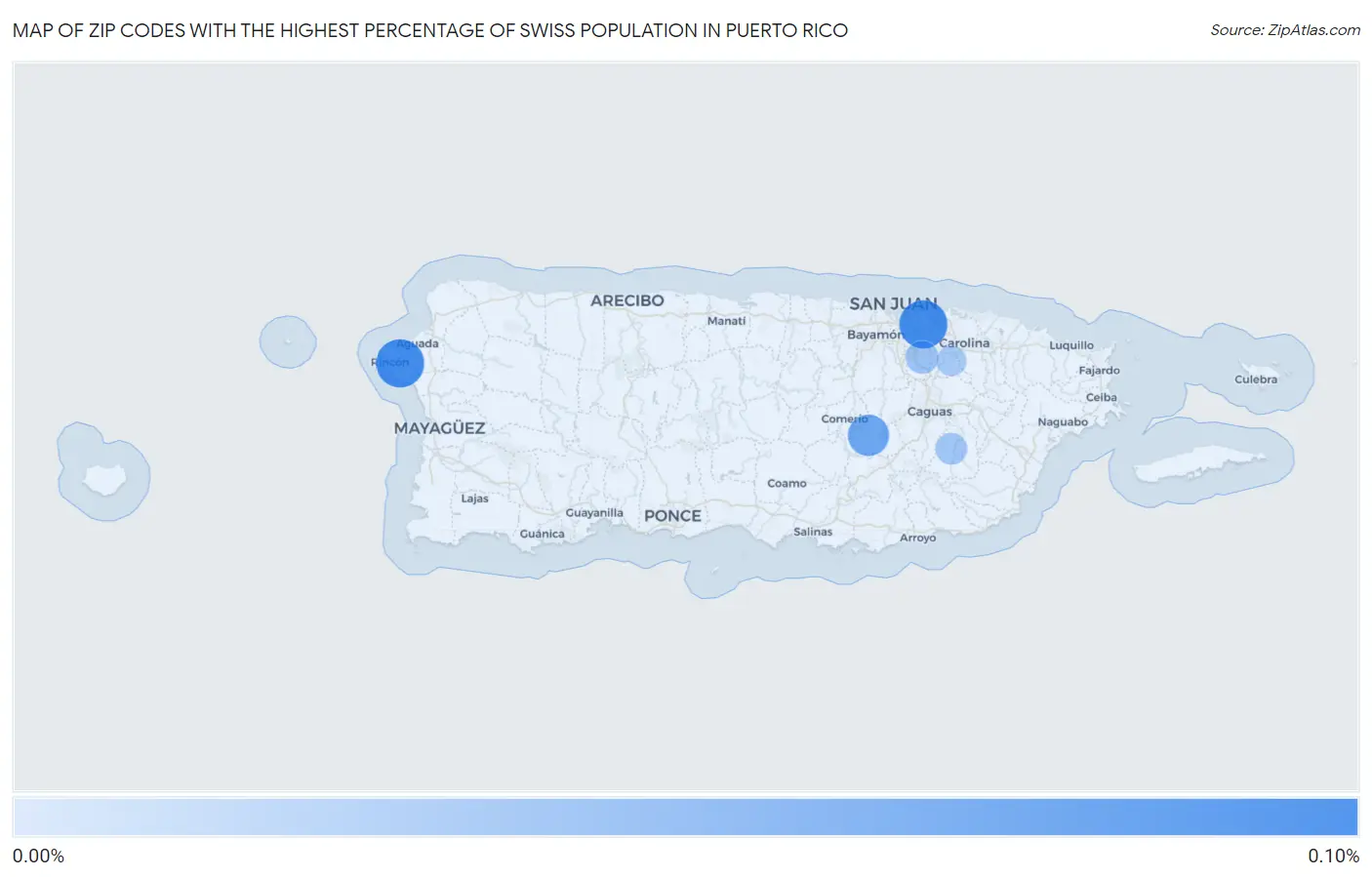 Zip Codes with the Highest Percentage of Swiss Population in Puerto Rico Map